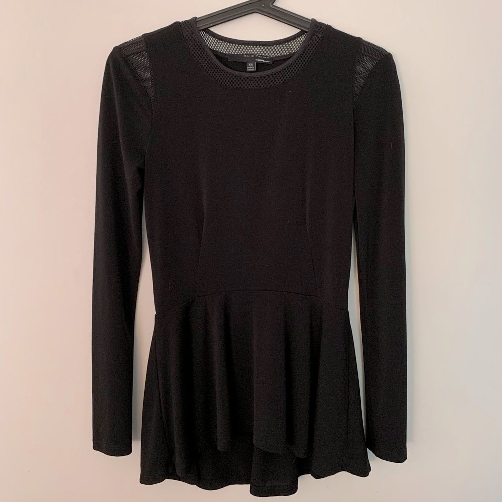 Elie Tahari for Design Nation Black Peplum Top With Mesh Cutouts Size XS